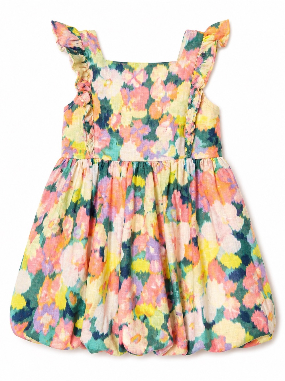 Baby Gap Linen Blend Floral Dress Size 5 Colorful Ruffle Sleeve